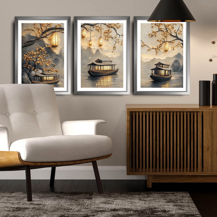 Wallity Conjunto de 3 Pinturas Decorativas Multicolor en MDF con Marco